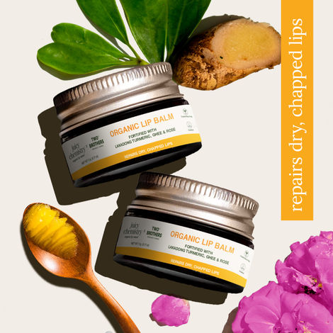 Buy Juicy Chemistry x Two Brothers Organic Farms Lakadong Turmeric, Ghee & Rose Organic Lip Balm, 5 gm | Nourishing Lip Care for Dry, Chapped & Pigmented Lips | Hydrating & Softening | Lightweight | Non-Greasy-Purplle