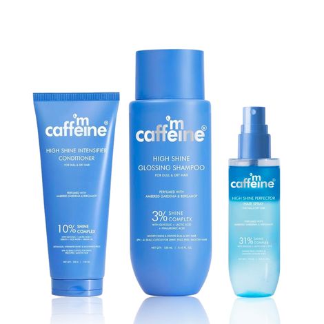 Buy mCaffeine High Shine Glossing Shampoo (250 ml) + High Shine Intensifier Conditioner (200 ml) + High Shine Perfector Hair Spray (100 ml) - Combo of 3-Purplle