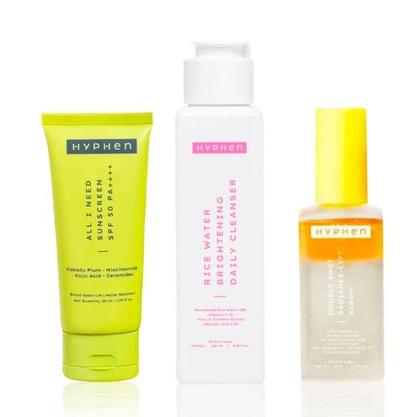 Buy Hyphen Sunscreen + Radiance Serum + Rice Water Cleanser,Skincare Kit, Combo of 3-Purplle