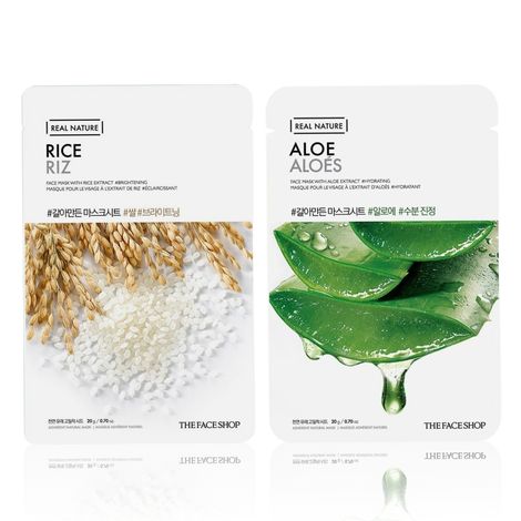 Buy The Face Shop Real Nature Rice Face Mask 20 gm | The Face Shop Real Nature Aloe Face Mask (Sheet Mask 20 gm) Pack of 2-Purplle
