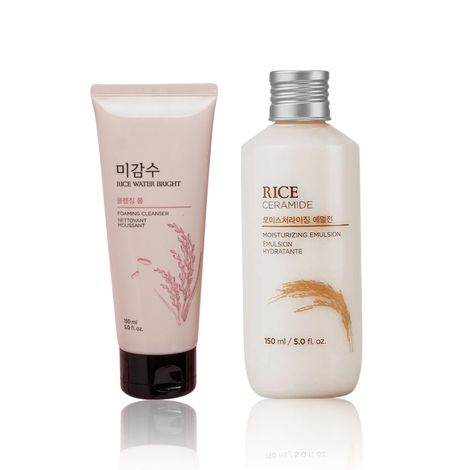 Buy The Face Shop Rice Water Bright Cleansing Foam (150 ml)| The Face Shop Rice & Ceramide Moisturizing Emulsion with Rice Extracts for brightening skin |Light weight emulsion for Moisturizing |Locks Mo Combo of 2-Purplle