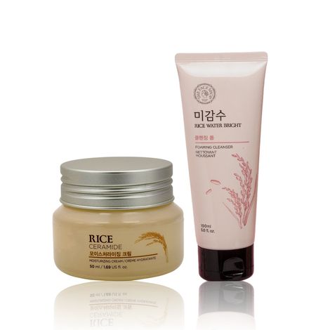 Buy The Face Shop Rice Water Bright Cleansing Foam 100 ml | The Face Shop Rice & Ceramide Moisturizing Cream with Rice Extracts for Skin Brightening | Ceramide Moisturizer For Skin Barrier Repair |Combo of 2-Purplle