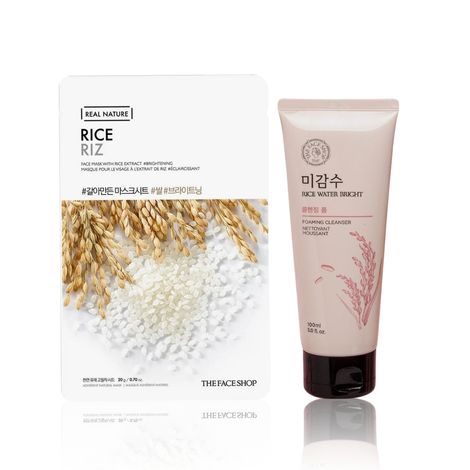 Buy The Face Shop Rice Water Bright Cleansing Foam 100 ml | The Face Shop Real Nature Rice Face Mask 20 gm Combo of 2-Purplle