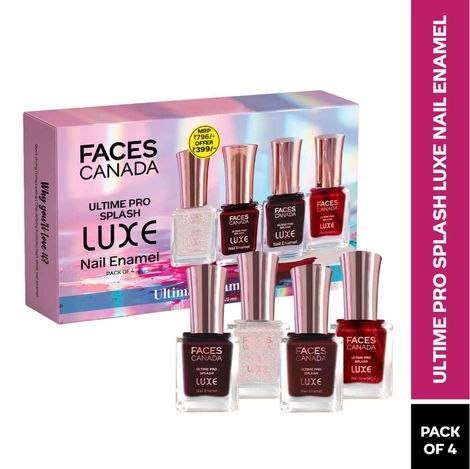 Buy FACES CANADA Ultimate Pro Splash Luxe Nail Enamel - Ultimate Glam Nails - (12 ml x 4) | Fine Wine L60 + Rose Gold L19 + Ruby Rush L18 + Bloody Mary L59 | Glossy Nails | Quick Drying | Long Lasting-Purplle