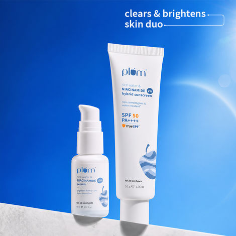 Buy Plum Niacinamide Protection Duo | 10% Niacinamide Serum + Sunscreen | Brightens Skin | Reduces Spots | UV Protection | Clear & Even Skin Tone | Combo of 2-Purplle