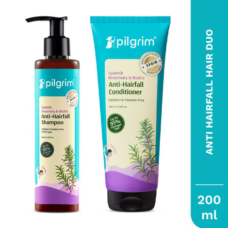 Buy Pilgrim Spanish Rosemary & Biotin Anti-Hairfall Shampoo & Conditioner Duo upto 95% Stronger Hair, Combo of 2-Purplle