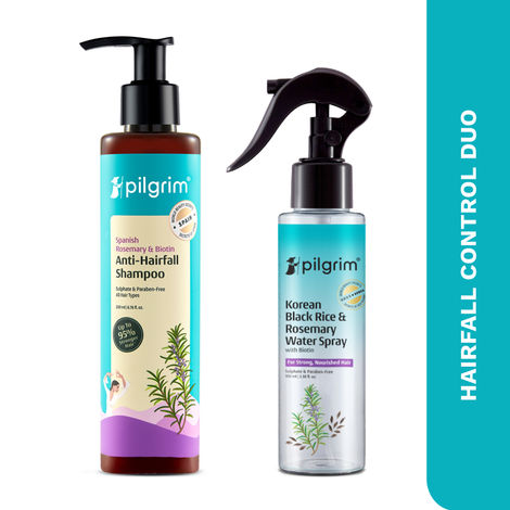 Buy Pilgrim Spanish Rosemary & Biotin Anti-Hairfall Shampoo & Korean Black Rice Water Spray Duo For Strong Hair, Combo of 2-Purplle
