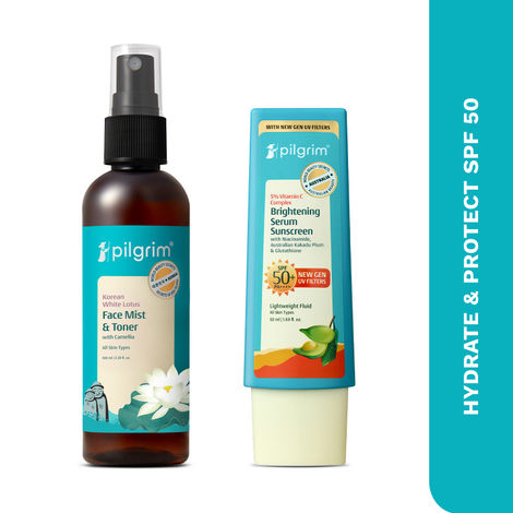 Buy Pilgrim Korean White Lotus Toner and Vitamin C SPF 50+ PA++++ Sunscreen Skin Protection Duo, Combo of 2-Purplle