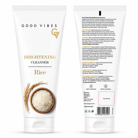 Buy Good Vibes Rice Brightening Face Wash 30 ml-Purplle