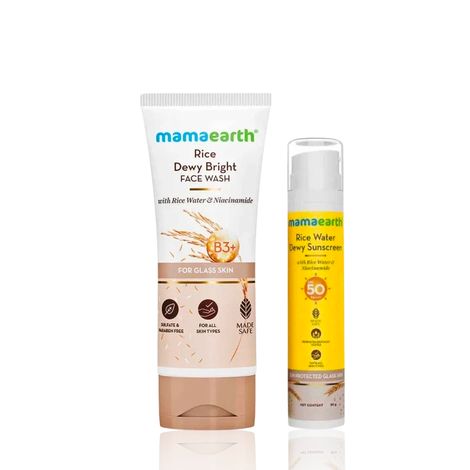 Buy Mamaearth Rice Face Wash With Rice Water & Niacinamide for Glass Skin + Rice Water Dewy Sunscreen with Rice Water & Niacinamide Skincare kit, Combo of 2-Purplle