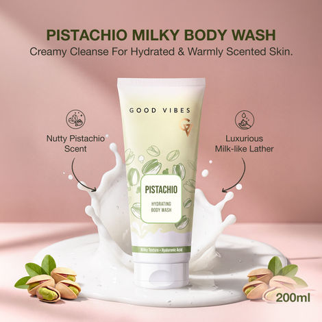 Buy Good Vibes Pistachio Hydrating Body Wash | With Hyaluronic Acid & Glycerine | Luxurious Milk-Like Texture | Locks In Moisture | No Post-Wash Tightness | Leaves Skin Soft, Smooth & Deeply Hydrated | 200 ml-Purplle