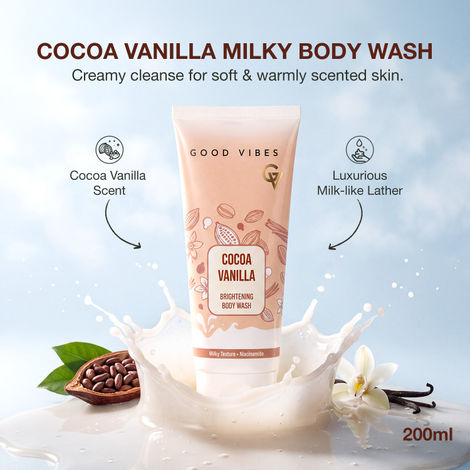 Buy Good Vibes Cocoa Vanilla Brightening Body Wash | With Niacinamide & Glycerine | Luxurious Milk-Like Texture | Locks In Moisture | No Post-Wash Tightness | Leaves Skin Soft, Smooth & Deeply Hydrated | 200 ml-Purplle