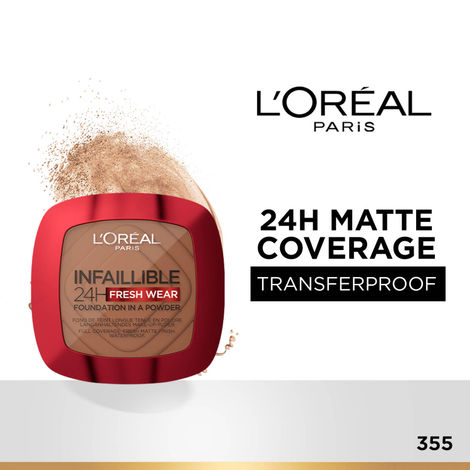 Buy L'Oreal Paris Infallible 24H Fresh Wear Foundation in a Powder | Waterproof, Sweatproof & Transferproof Formulation | Sienna 355, 9 gm-Purplle