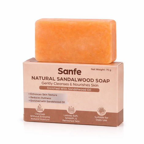 Buy Sanfe Natural Sandalwood Soap | 75 gm| Chandan Soap Bar for Bathing Use | Skin Cleansing Base | Suitable for Men & Women | Personal Care | Daily Bathing Bar | Sandalwood-Based | Detan Pack-Purplle