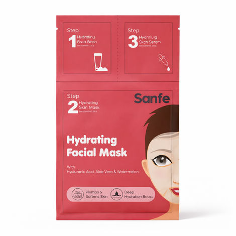 Buy Sanfe Hydrating Facial Mask | Single Use | Pack of 3 - Face Wash, Face Mask, Face Serum | Hyaluronic Acid, Aloe Vera & Watermelon | Deep Hydration & Skin Plumping | Korean-Style Sheet Mask for Fresh Skin-Purplle
