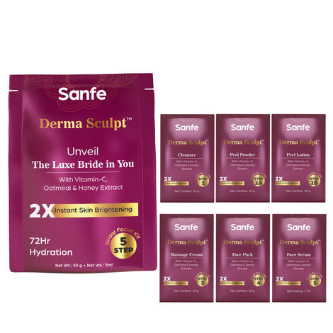 Buy Sanfe Derma Sculpt 5 Step Bridal Facial Kit | 50 gm | With Vitamin C, Oatmeal & Honey Extract | 2X Instant Skin Brightening | 72 Hr Hydration | Complete At-Home Bridal Facial Kit-Purplle