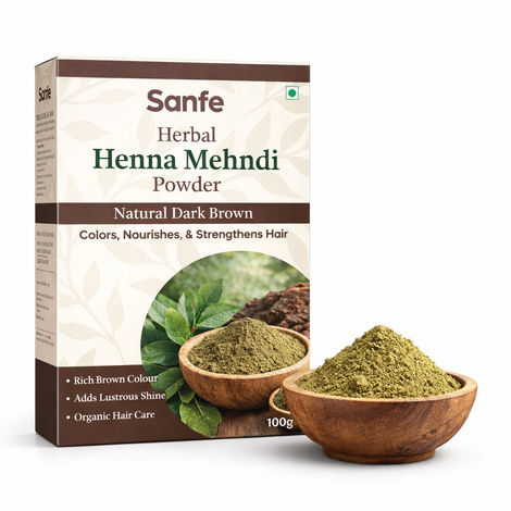 Buy Sanfe Herbal Henna Mehendi Powder - 100 gm | Plant-Based Hair Colour for Natural Brown Tone | Organic Powder for HairCare Use | Traditional Mehendi Format | Natural Dye Blend Option | Strengthens Hair-Purplle