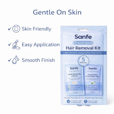 Buy Sanfe Travel Size Hair Removal Kit – 5 Minute Painless Hair Removal Cream with Soothing Gel - Combo of 2-Purplle