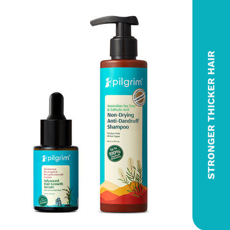 Buy Pilgrim Stronger & Thicker Hair Combo- Advance Hair Growth Serum & Non-Drying Anti Dandruff Shampoo (Combo of 2)-Purplle