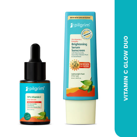Buy Pilgrim 10% Vitamin C Face Serum and SPF 50+ PA++++ Sunscreen Duo For Brighter & Glowing Skin (Combo of 2)-Purplle