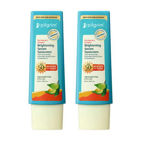 Buy Pilgrim 5% Vitamin C Complex Brightening Serum Sunscreen SPF50+PA++++ In-Vivo tested Pack of 2-Purplle