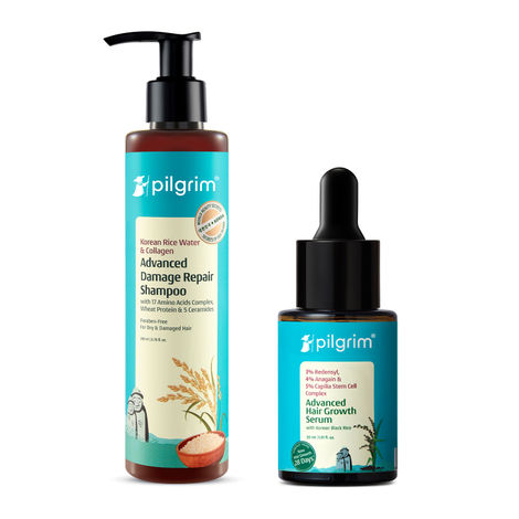 Buy Pilgrim Repair & Regrow Duo Korean Advance Damage Repair Shampoo and Advance Hair Growth Serum (Combo of 2)-Purplle