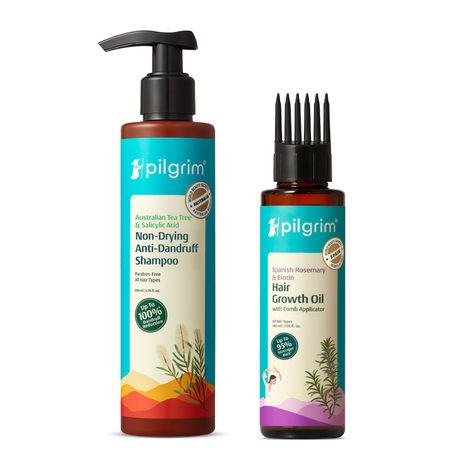 Buy Pilgrim Dandruff Control + Hair Growth Boost Combo Anti-Dandruff Shampoo & Spanish Rosemarry Oil (Combo of 2)-Purplle