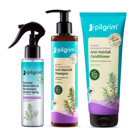 Buy Pilgrim Anti Hair fall Trio Range Spanish rosemary water, Shampoo & Condtioner (Combo of 3)-Purplle