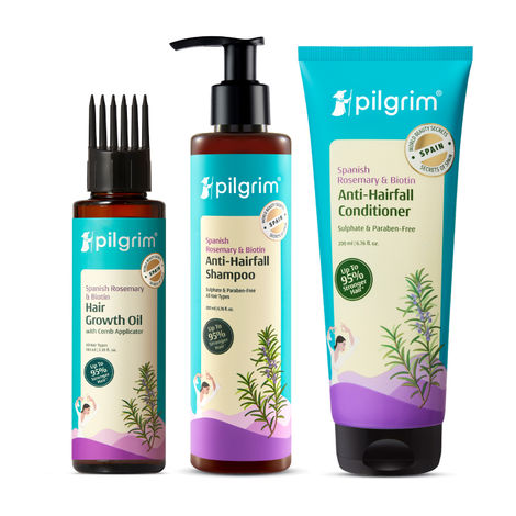 Buy Pilgrim Anti Hair fall Trio Range Spanish rosemary Oil, Shampoo & Condtioner (Combo of 3)-Purplle