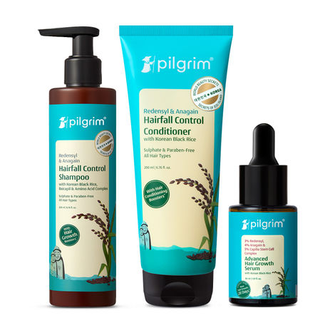 Buy Pilgrim Redensyl & Anagain Hairfall Control Shampoo & Conditioner and Advance Hair Growth Serum Combo of 3-Purplle