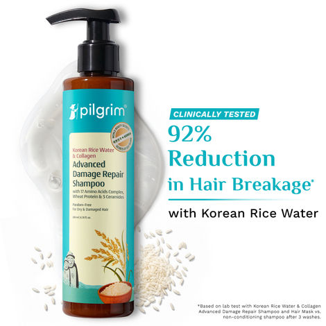 Buy Pilgrim Korean Rice Water & Collagen Advanced Damage Repair Shampoo Restores Damaged Hair 200 ml-Purplle