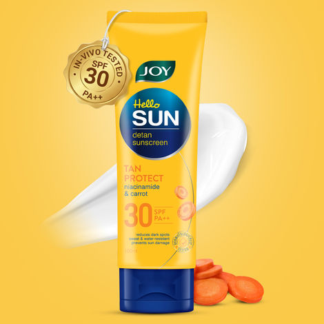 Buy Joy Hello Sun Tan Protect Sunscreen SPF 30 (100 ml) | UVA +UVB Protection | Lightweight, Non-sticky & Zero White Cast | For All Skin Types-Purplle