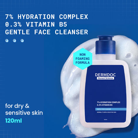Buy Dermdoc 7% Hydration Complex + 0.3% Vitamin B5 Gentle Face Cleanser | Non-Foaming, Sulphate-Free & Soap-Free Formula | Non-Stripping Cleanser for Dry & Sensitive Skin Only | Helps Support the Skin Barrier & Leaves Skin Soft and Comfortable | 120 ml-Purplle