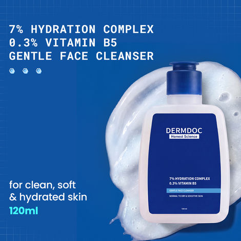Buy DERMDOC 7% Hydration Complex + 0.3% Vitamin B5 Gentle Face Cleanser | Sulphate-Free, Soap-Free, Non-Stripping Cleanser | Dry to Normal & Sensitive Skin | Barrier Support & Soft, Comfortable Skin | 120 ml-Purplle