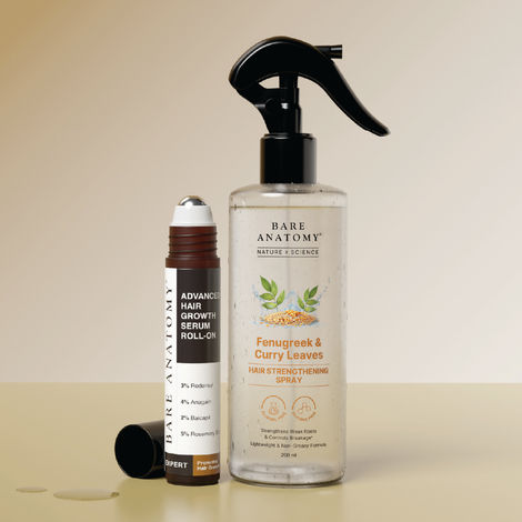 Buy Bare Anatomy Hair Growth Essentials Combo | Fenugreek Hair Spray 200 ml + Growth Serum Roll-On 25 ml Combo of 2-Purplle