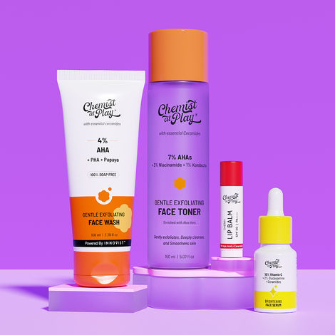 Buy Chemist at Play Radiance Skincare Combo | Face Wash 100 ml + AHA Toner 150 ml + Cherry Lip Balm 4.5 gm + Vitamin C Face Serum 4.5 gm | Combo of 4-Purplle