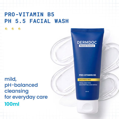 Buy DERMDOC Pro-Vitamin B5 pH 5.5 Gentle Facial Wash | 100% Soap-Free | pH 5.5 Hydrating Face wash | 4% Niacinamide & Pentavitin | Non-Stripping Hydrating Face Wash for All Skin Types| Perfect for Sensitive Skin | 100 ml-Purplle