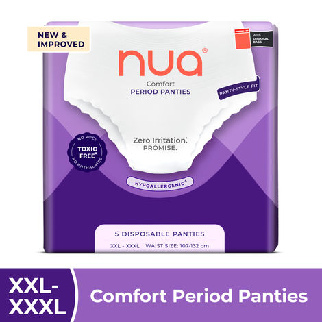 Buy Nua Overnight Period Panties for Women | 360 degree coverage | For Heavy Flow - XXL-XXXL | Unscented | 5 Disposable Period Panties | Upto 0% Leakage, 5 pcs-Purplle