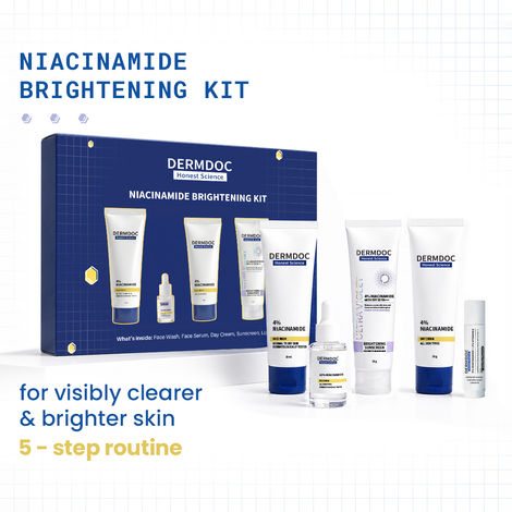 Buy DERMDOC Niacinamide Brightening Kit | 5-Step Routine for Clearer & Brighter Skin | Face Wash, Serum, Day Cream, Sunscreen & Lip Balm | Helps Reduce Dark Spots & Improve Uneven Skin Tone | Pack of 5-Purplle