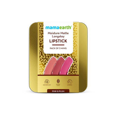 Buy Mamaearth Moisture Matte Long Stay Lipstick Gift Set - Pink & Plum 12-Hour* Long Stay | Made Safe Certified | Smudge Proof | Travel Friendly Pack of 3-Purplle