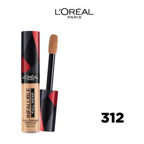 Buy L'Oreal Paris Full Coverage Concealer, Waterproof Formula, For Undereye Circles and Blemishes, For Highlighting and Contouring, Infallible, Shade: 312, 10 ml-Purplle