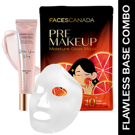 Buy FACES CANADA Flawless Base Combo | Strobe Cream - Rose Gold (18 ml) + Pre-Makeup Moisture Glow Sheet Mask (20 gm) | Highlighter | Glowing Skin | Hydrating | Flawless Makeup Base-Purplle