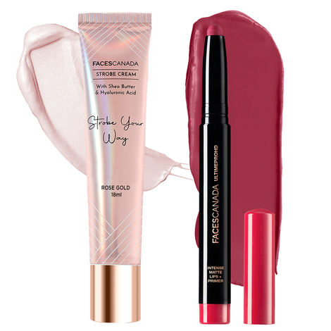 Buy FACES CANADA Lip & Face Bestsellers Combo 1 - Ultime Pro HD Intense Matte Lips + Primer 1.4 gm Bold Wine + Strobe Cream Mini 18 ml Rose Gold Combo of 2-Purplle
