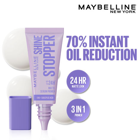 Buy Maybelline New York Shine Stopper Primer | 3-in-1 Serum Primer for Oily Skin to Prime, Mattify, Hydrate with LHA & Salicylic Acid, 10 ml-Purplle