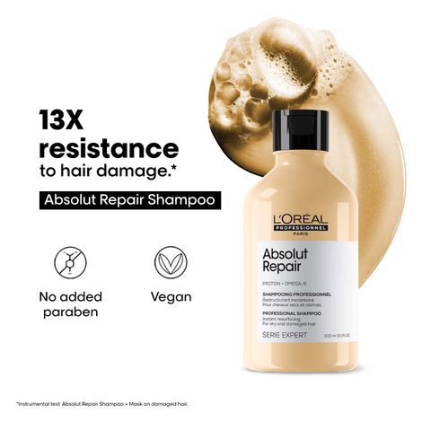 Buy L'Oreal Professionnel Absolut Repair Shampoo For Dry and Damaged Hair 300 ml With Protein & Omega-9-Purplle