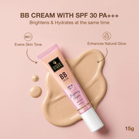Buy Good Vibes BB Cream SPF 30 PA+++ | Brightening Complex with Alpha Arbutin, Glutathione, Niacinamide & Hyaluronic Acid | Even Skin Tone| Instant Spot Coverage | Natural Glow & Hydration | Lightweight Daily Wear | 15 gm-Purplle
