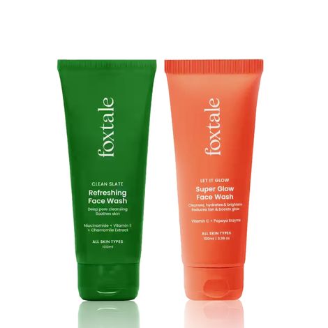 Buy Foxtale Double Cleanse Glow Duo | Super Glow Face Wash for Tan Reduction & Radiant Glow + Refreshing Face Wash with Niacinamide for Deep Cleansing | 100 ml + 100 ml - Combo of 2-Purplle