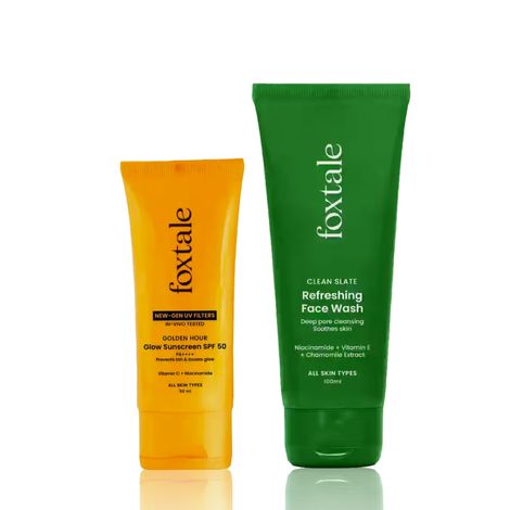 Buy Foxtale Cleanse & Protect Duo | Refreshing Face Wash with Niacinamide for Deep Cleansing + Glow Sunscreen SPF 50 PA++++ with Vitamin C & Niacinamide | 100 ml + 50 ml - Combo of 2-Purplle