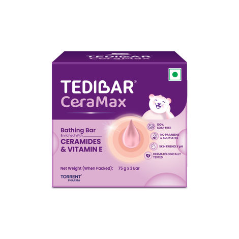 Buy Tedibar Ceramax Bathing Bar 75 gm*3 Enriched with Ceramides|100% Soap Free| Skin friendly pH – By Torrent-Purplle