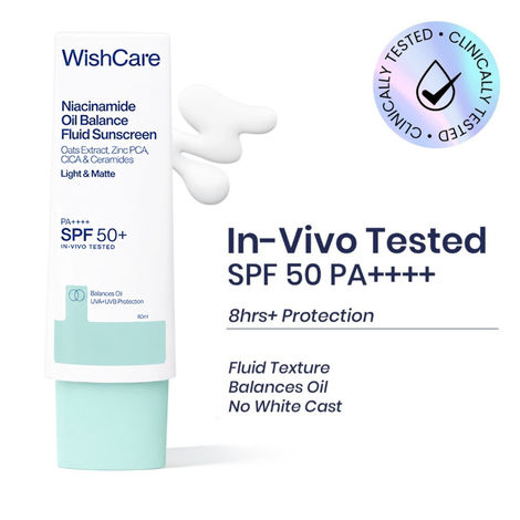 Buy WishCare Niacinamide Oil Balance Fluid Sunscreen SPF 50 PA++++ - Light & Matte Sunscreen for Oily Skin - 80 ml-Purplle
